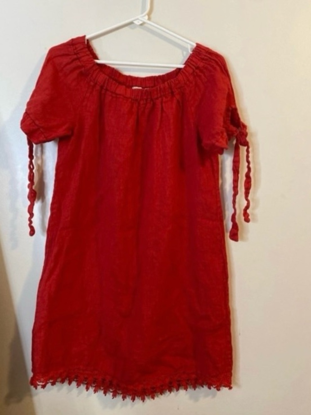 Lungo L’Arno Made in Italy Linen midi Dress with Tie Sleeves and crochet details